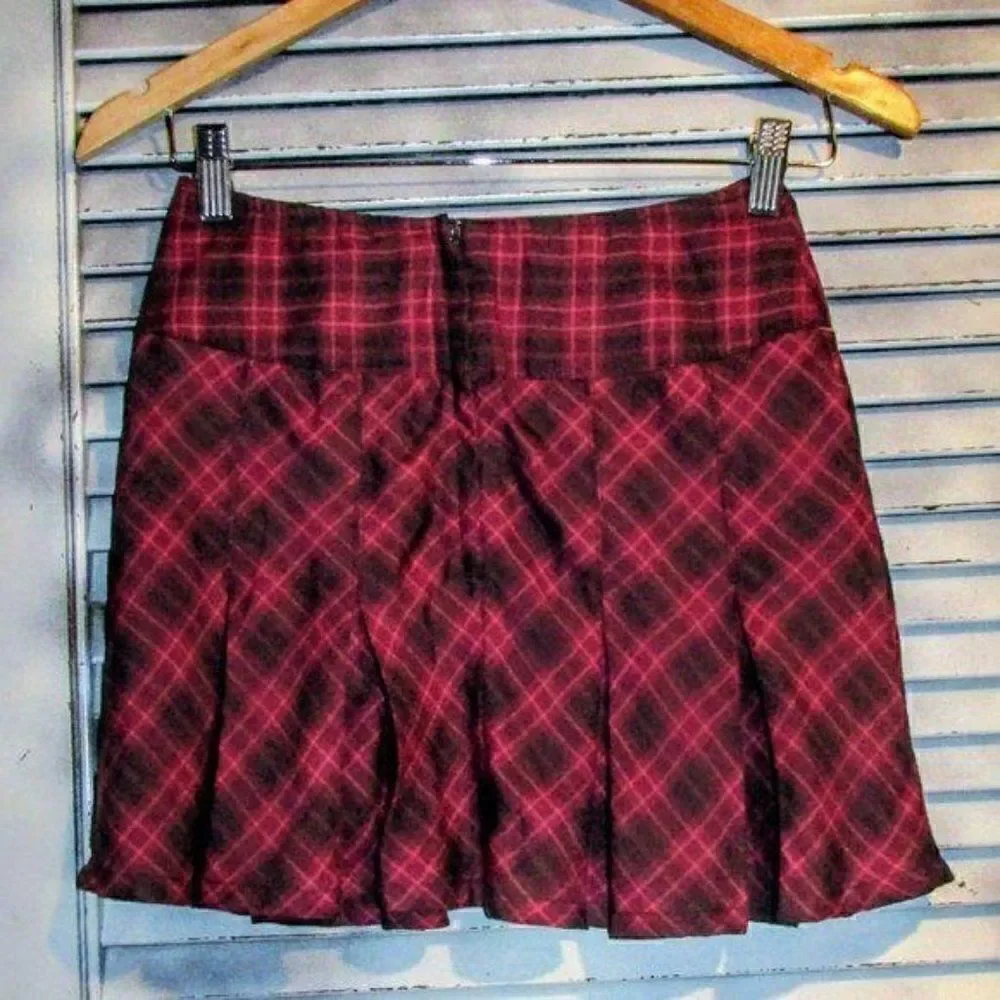 American Girl Girls Sz 10 Burgundy Plaid Pleated Skirt